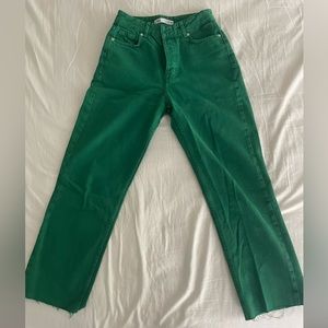Zara Cropped Wide Leg High-Waisted Green Jeans - Size 4